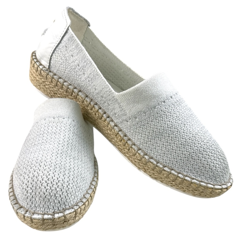 Cole Haan Gray Neutral Knit Silver Threaded Espadrille Slip Ons Size 8.5